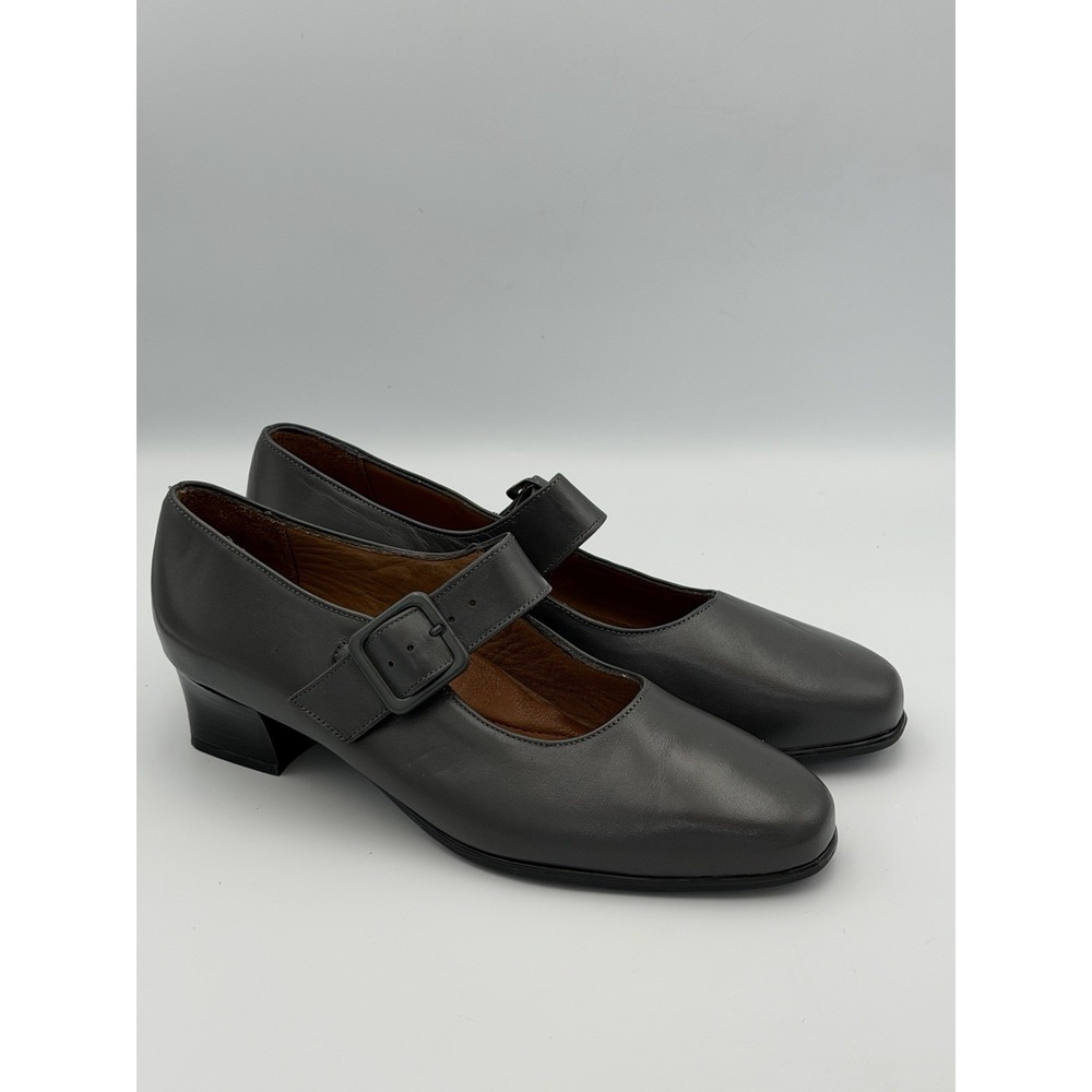 Vintage FootThrill Mary Jane Heels Slate Blue Gray Leather USA Wide 9.5 2W